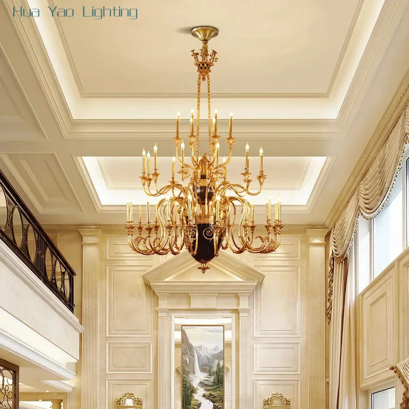 French Mid Century Copper Chandelier European Luxury Classical Hotel Villa Hall Living Room Antique Brass Pendant Light