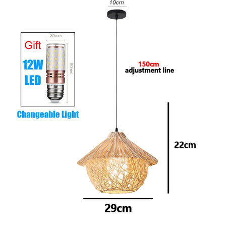 Handmade Vintage Pendant Lamp Bamboo Restaurant Café Chandeliers Wood Base E27 Bulb Lighting Hotel Bedroom Interior Classical