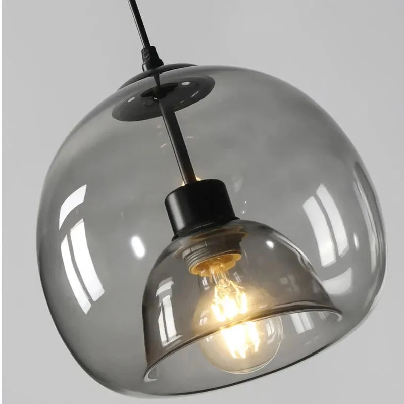 Modern Retro Glass Dining room Bedroom Living Room Chandelier Amber Smoke Gray Glass Small Chandelier Ambient Lighting E27