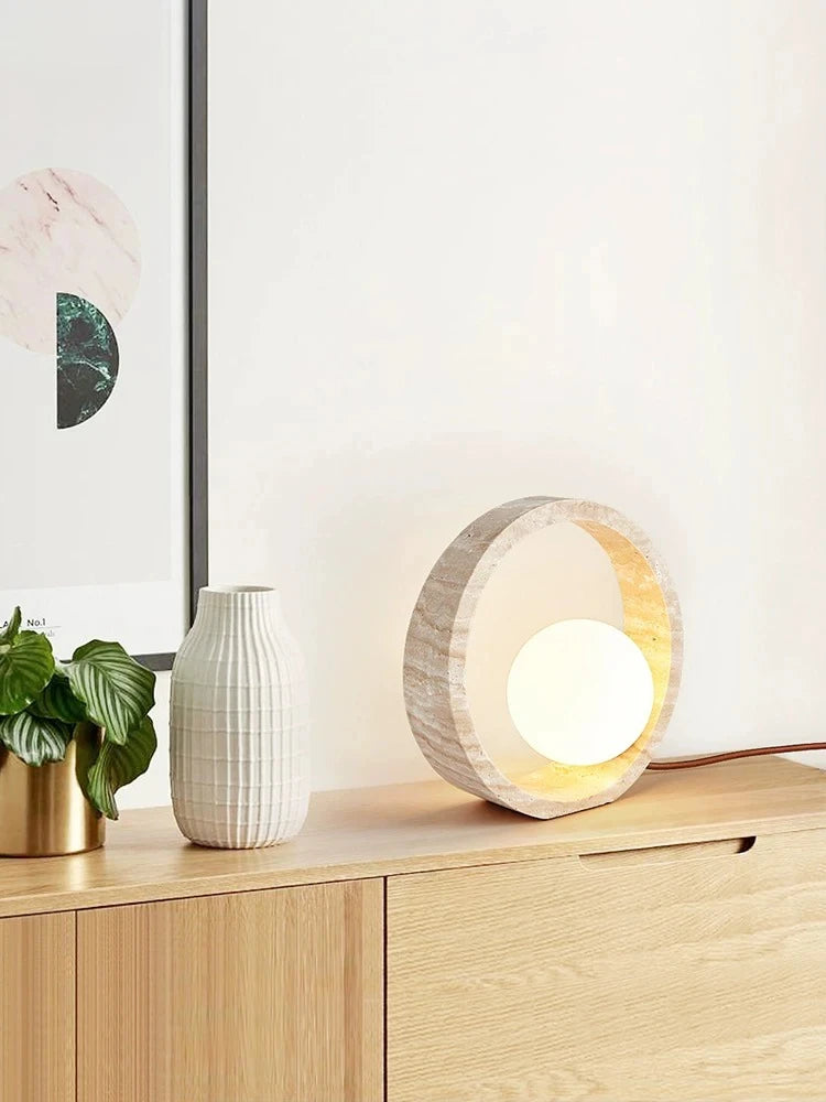 Modern Travertine Floor Lamp Natural Yellow Cave Stone LED Table Lamp Indoor Decor Lighting Bedside Living Room Bedroom Study G9
