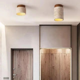 Yellow Travertine LED Ceiling Lamp Japanese Wooden Downlight round Wood Light for Living Room Corridor Porch Balcony