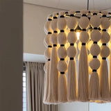 Nordic Wabi Sabi Minimalist Handmade Cotton Rope Bosnian Tassel Chandelier Living Dining Room Bedroom Pendant Light Lamp Fixture