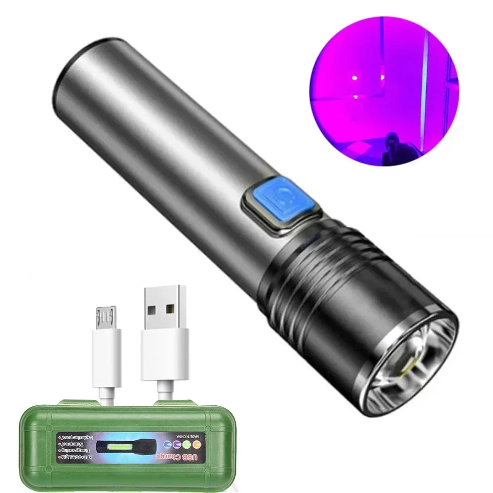 395NM UV Flashlight Rechargeable Ultraviolet Torch Pet Urine Scorpion Detector UV Lamp Anti-counterfeiting Bill Seal Detector