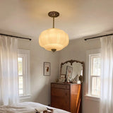 Eloise French Medieval Scallop Milk Glass Pendant Lamp - Retro Green Globe LED Dimmable Hanging Light for Homestay, Dining Room & Office Decor