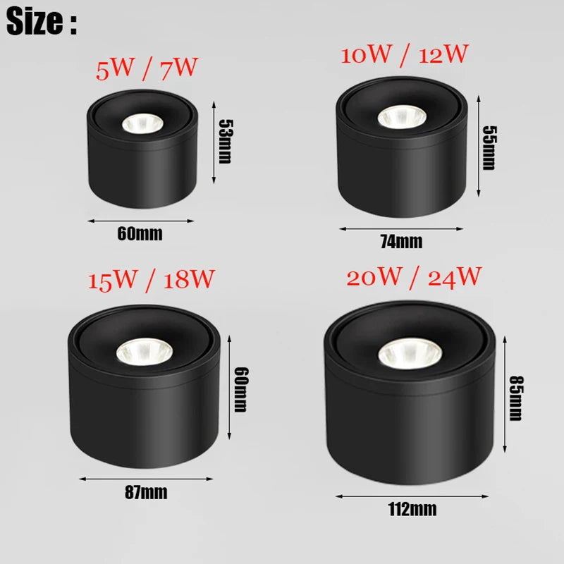 Surface Mounted Dimmable COB LED Downlights 7W 10W 15W 20W 24W Rotatable LED Ceiling Lamp Background Spot Lights Indoor Lighting