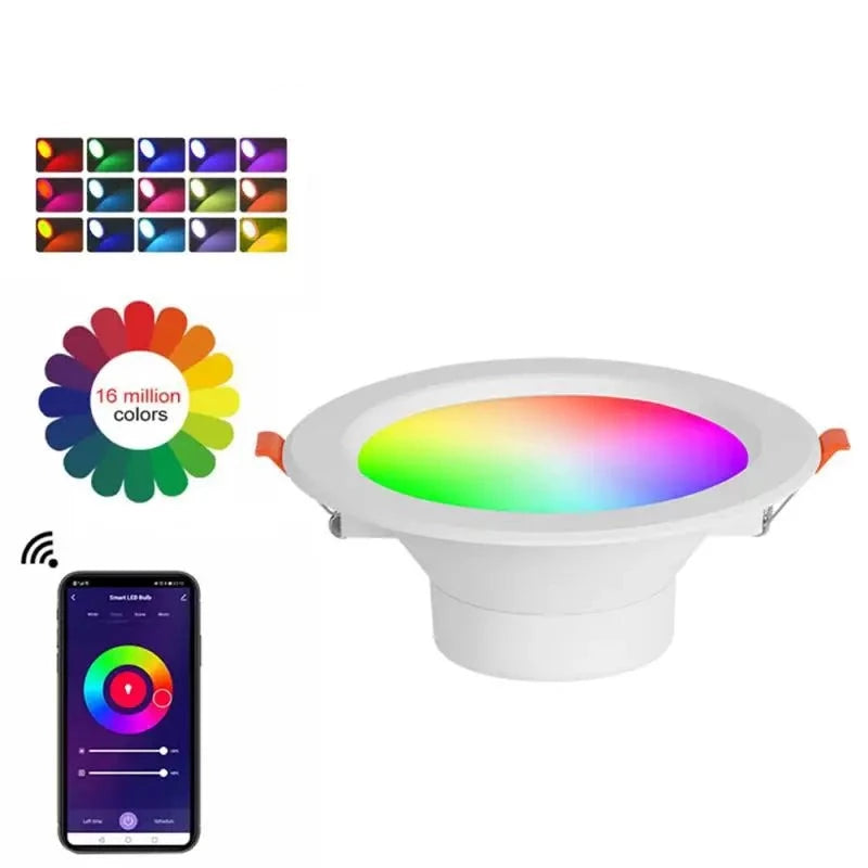 Smart Downlight 9/12/15W Full Color Dimming RGBCW Led Recessed Ceiling Light via APP Remote/Voice Control