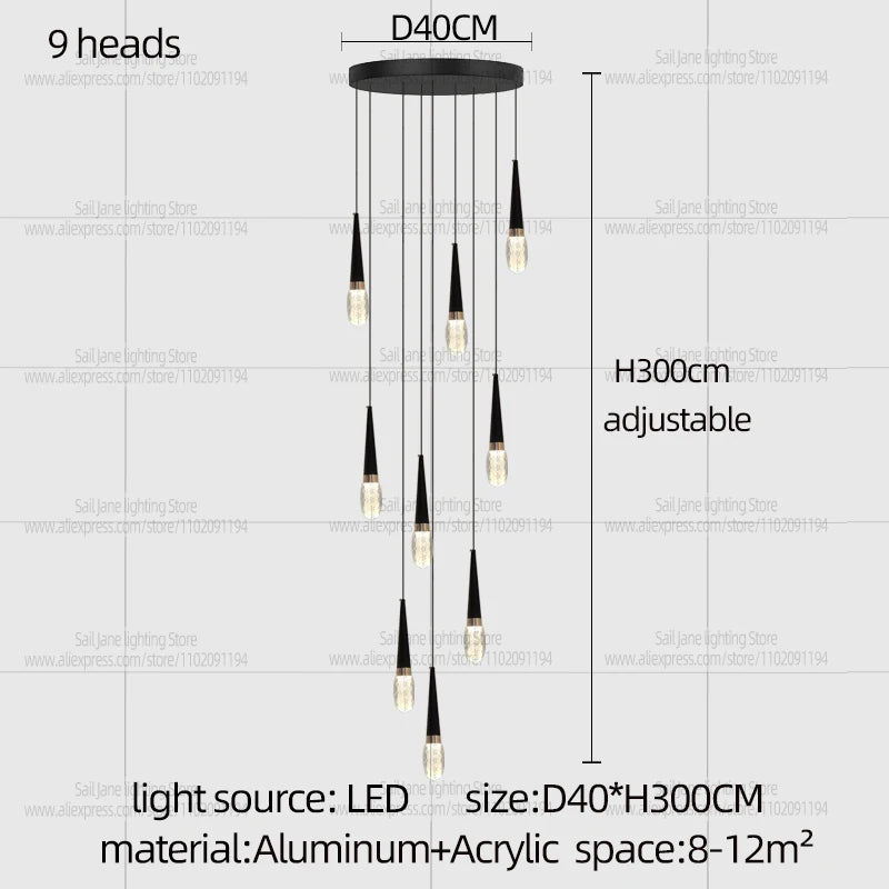 Nordic Modern Home Decoration Chandelier Hanging Stairs Pendant Light Villa Living Room Kitchen Pendent Lamp Indoor Lighting