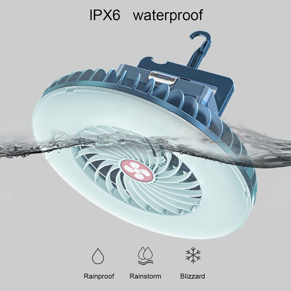 2 In1 LED Fan Light Multifunctional Waterproof Tent Fan Rechargeable Camping Lamp Portable USB Charging Outdoor Light
