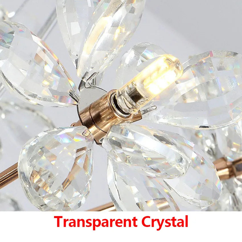 Modern LED Luxury Crystal Chandelier Dandelion Round Ball Pendant Ceiling Lamp for Dining Living Room Hanging Light New