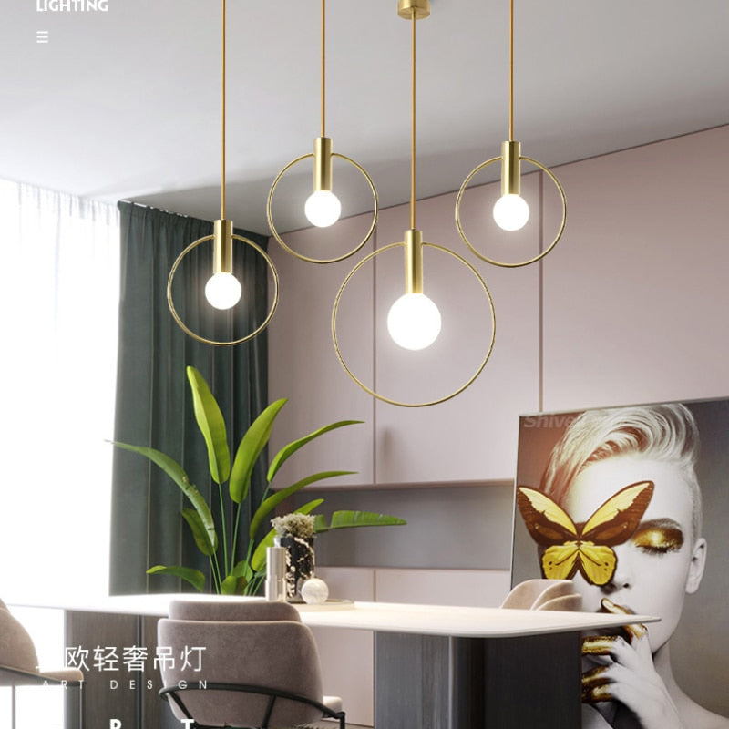 Personality Ins Wind Single Head Ring Pendant Lights for Bedroom Bedside Dinning Bar Porch Lighting Fixture Hanging Lamp