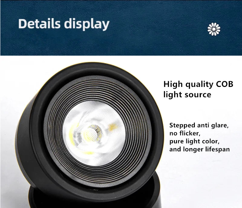 360 ° Rotatable And Foldable LED Downlights Dimmable 7W10W12W15W20W Surface Mounted Ceiling Lamp COB Spotlight AC85V-260V CRI 98