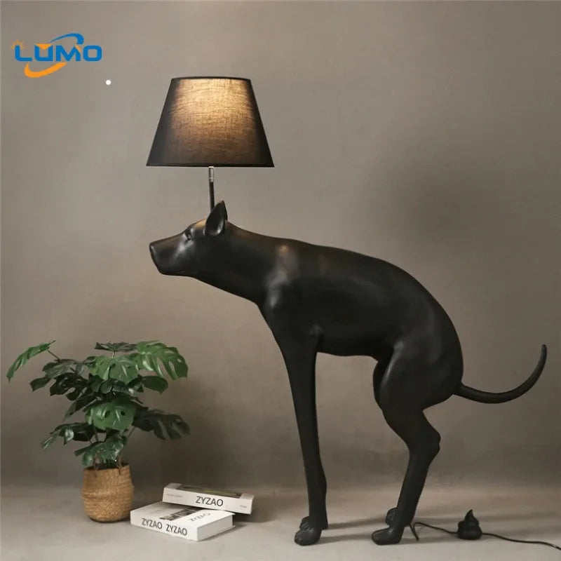 Designer Modern Black Resin Dog Floor Lamps Fabric Lampshade LED E27 Standing Light Living Room Restaurant Bedroom Kitchen Cafe