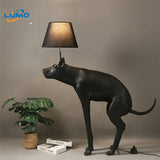 Designer Modern Black Resin Dog Floor Lamps Fabric Lampshade LED E27 Standing Light Living Room Restaurant Bedroom Kitchen Cafe