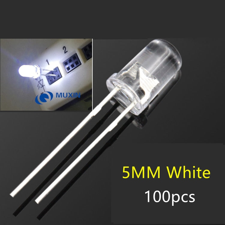 100pcs / pack 5mm White Ultra Bright 15000mcd Transparent 5 mm Light Emitting Diode LED Lamp 5 mm (DIP 3 V 6000K Ultralbright)