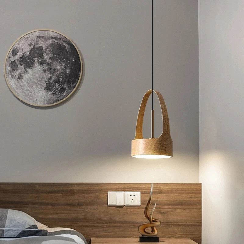Nordic Simple Restaurant Bar Simplewood Grain Small Chandelier Retro Creative Personality Hotel Bedroom Bedside Household Lamps