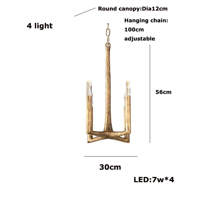 Retro American Old Tree Of 18th Century Copper Crystal LED Chandelier Lustre Suspension Luminaire Lampen For Living Room
