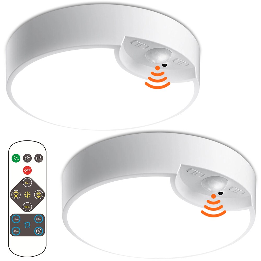 Battery Power Remote Ceiling Lamp Dimmable Wireless Motion Sensor LED Ceiling Lights Fixture Timer Kitchen Hallway Night Lights