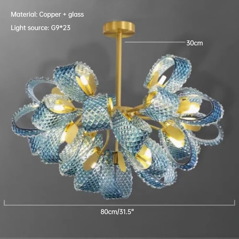 Creative All-copper Headboard Chandelier Light Luxury Individual All-copper Bedroom Blue Glass Lamp Indoor Home Decor G9 Bulb