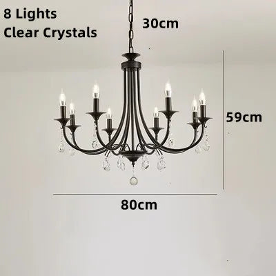 New Wrought Iron Crystal Chandelier European Classic Black Candle Lamp Modern Living Room Kitchen Dining Table Hanging Lamps
