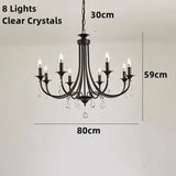 New Wrought Iron Crystal Chandelier European Classic Black Candle Lamp Modern Living Room Kitchen Dining Table Hanging Lamps