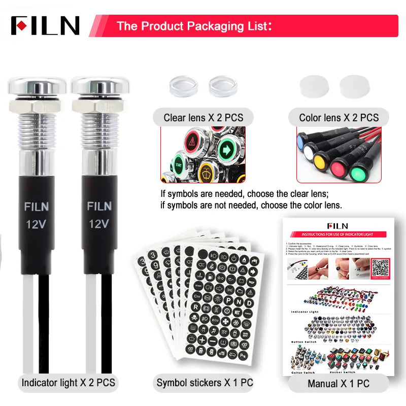8mm LED Symbol Indicator Light - 12V 24V Black Metal Dash Pilot Lamp