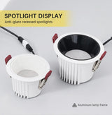 Anti-Glare Recessed LED Spotlight - 7W 12W Matte Black & White Downlight