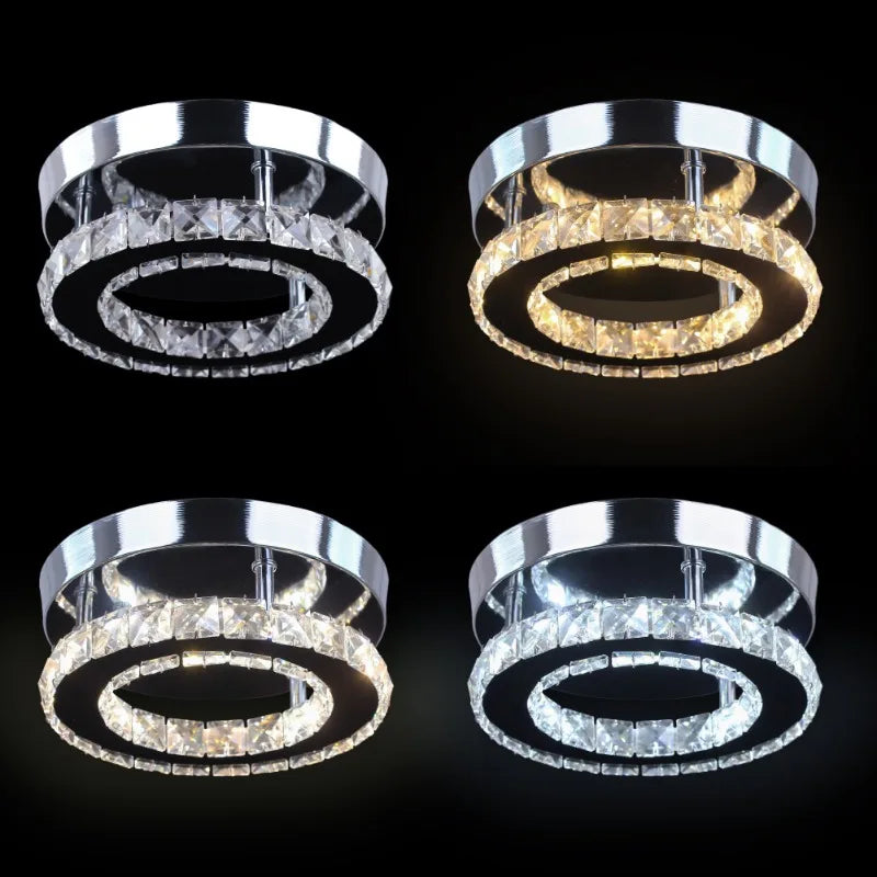 Modern FRIXCHUR LED Round Crystal Chandelier Ceiling Lamp Home Applianc Room Decor Small Mini Simple for Kitchen Stairs
