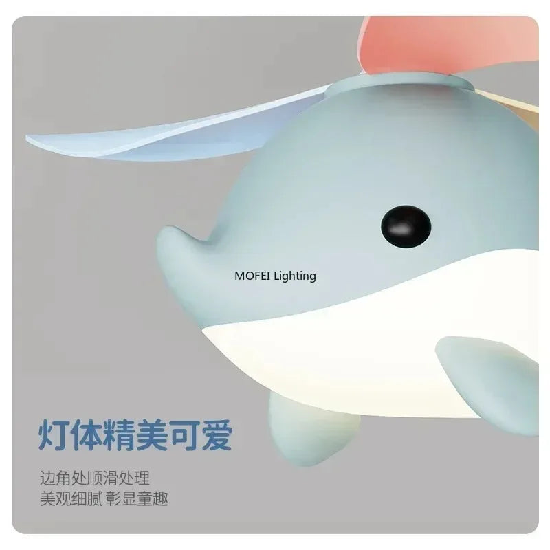 2026 New Nordic Fan Pendant Lamp Creative Airplane Cartoon Fish Children's Bedroom Chandelier Personality Fan Light Fixture
