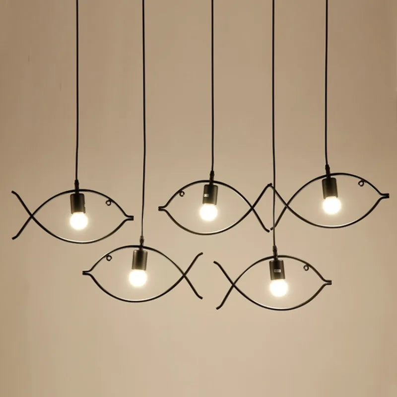Artistic Iron Art Fish Pendant Light - Retro Single-Head Decorative Ceiling Lamp