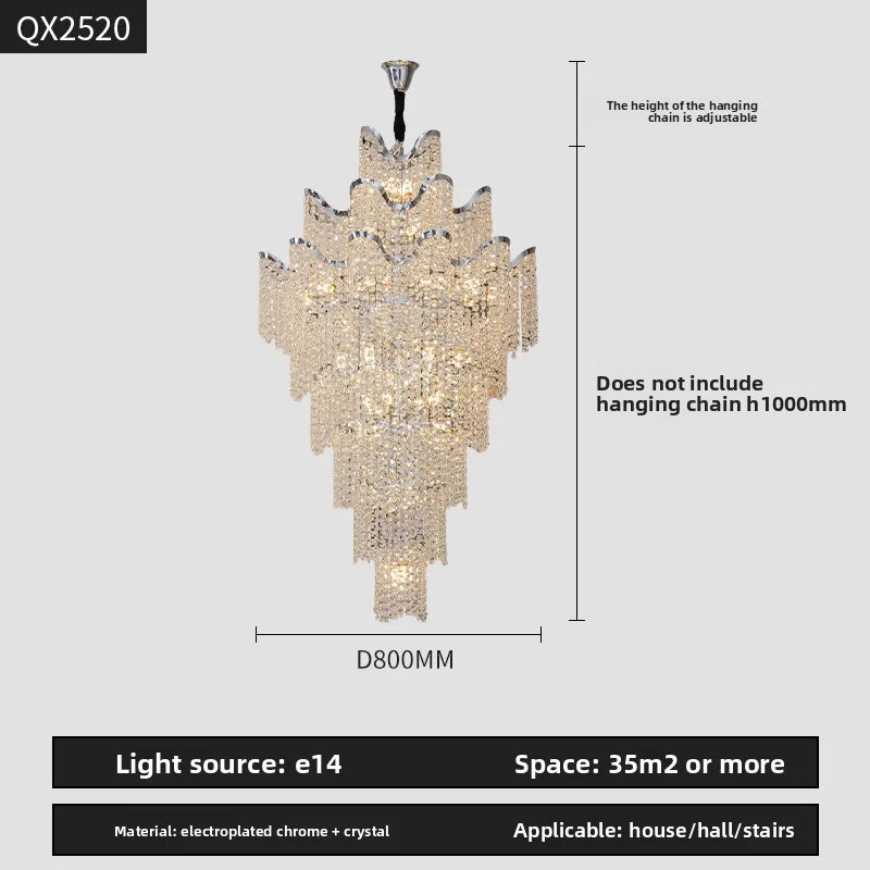 New Style French-Style High-End Modern Crystal Chandelier For Duplex Floor Living Room Villa High-Ceiling Staircase Chandelier
