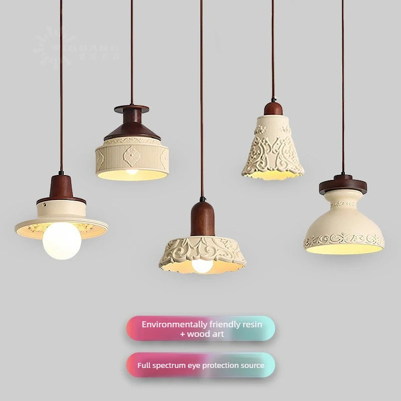 Vintage Walnut Wood Bedside Pendant Light, Style Lamp for Bedroom Ambience, French Retro Mood Lighting for Dining Room & Bedroom