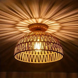 E27 Wabi-sabi Natural Hand-woven Wicker Lampshade Ceiling Lamp for Restaurant Teahouse Living Room Retro Vintage Ceiling Lamps