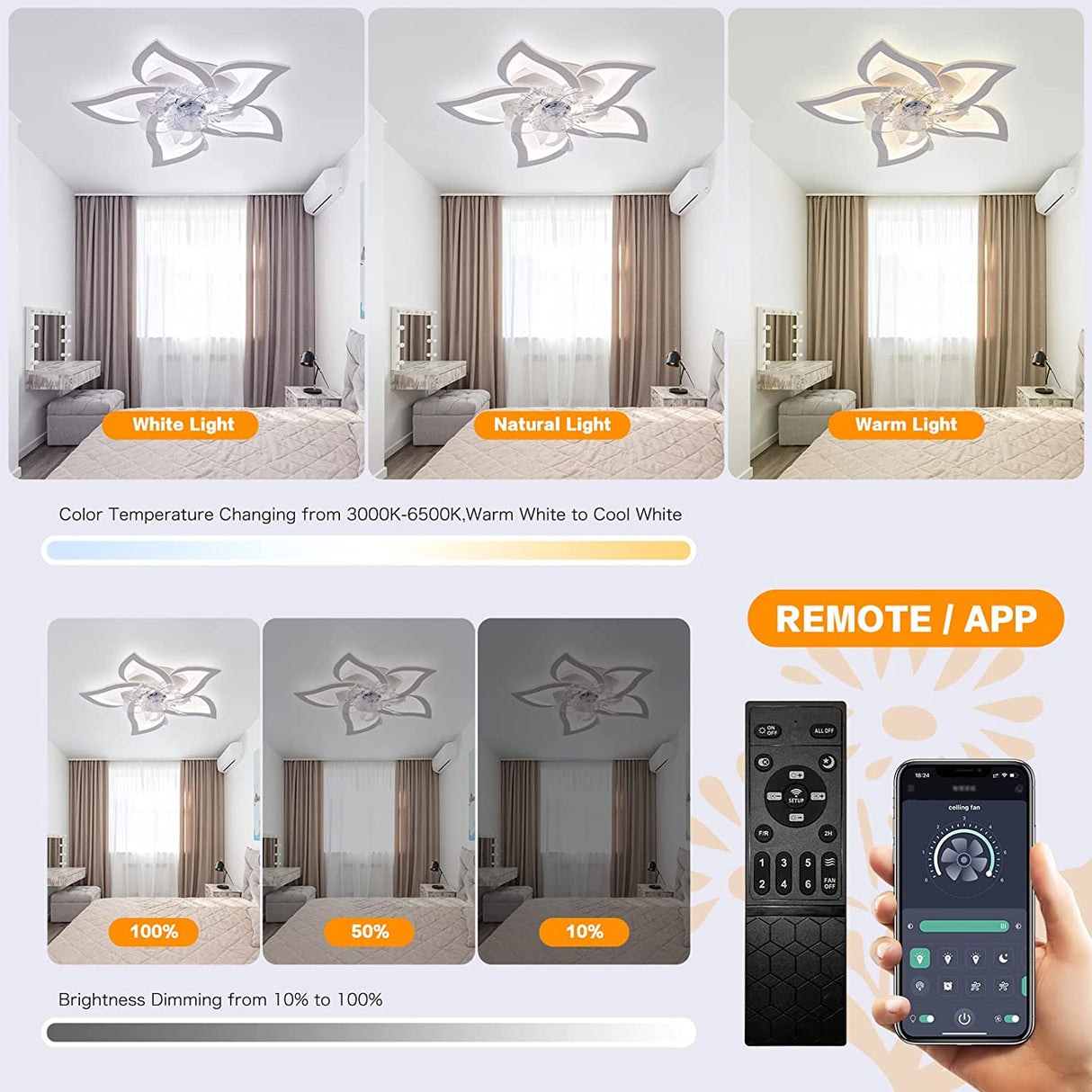 Ceiling Fan with Lights LED Fan Lamp Flower Shape Bedroom Ceiling Lamp Remote Control Dimmable Home ventilador de teto