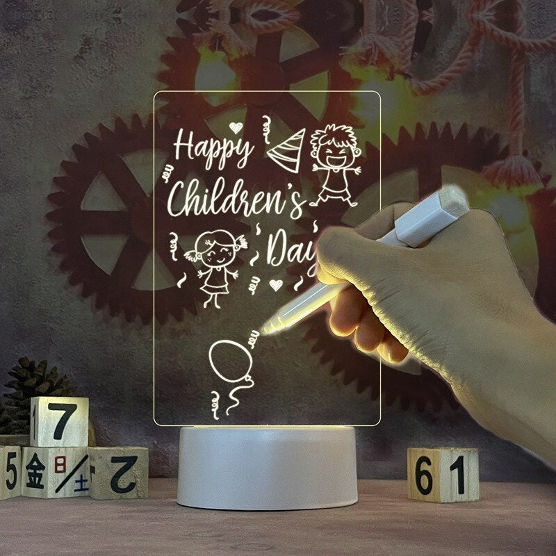 Atmosphere Lamp Creative Gift Memo Board LED Table Lamp USB Message Board with Pen Children&#39;s Gift 3D Night Light