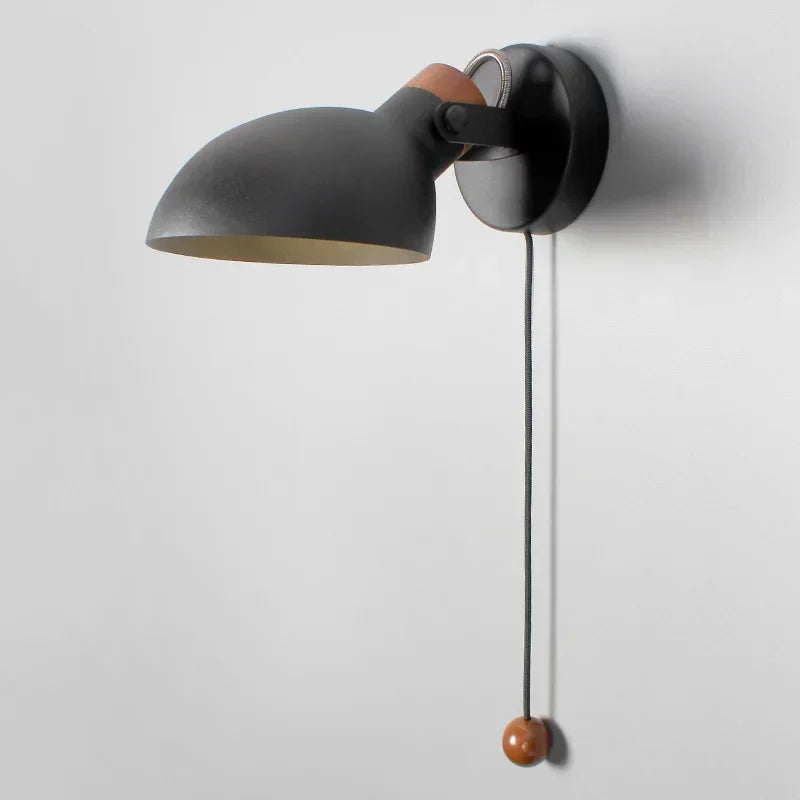 LED Bedside Wall Light with Pull Chain - Replaceable E14 Matte Metal Lamp