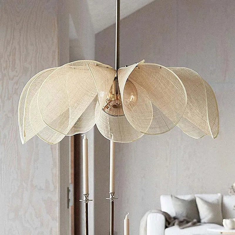 2026 Wabi Sabi Fabric Pendant Light - French Creamy LED Flower Chandelier