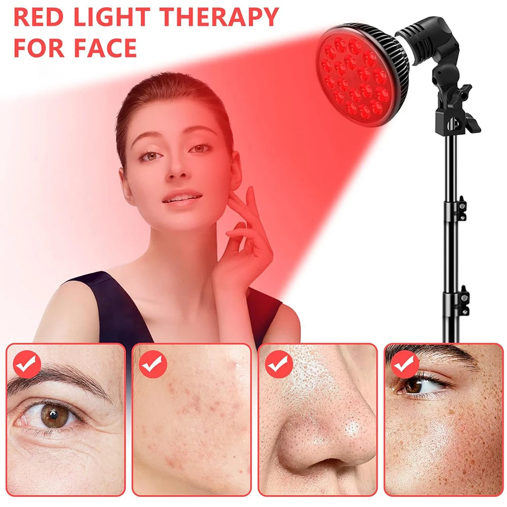 E27 LED Red 54W Light Therapy Lamp 660nm&amp;850nm Infrared Bulb with Floor Stand for Skin Care Pain Relief 360° Adjustable