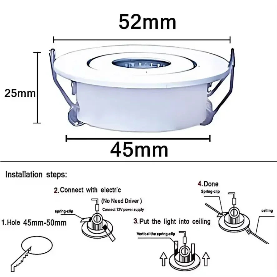 12V Mini COB LED Recessed Downlight - 3W Drive-Free Adjustable Spotlight