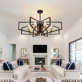 Modern 8-Light Geometric Chandelier - Black & Gold Metal Pendant Light