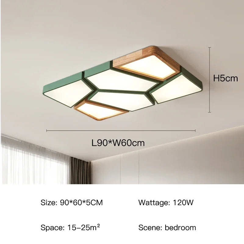 2026 Modern Nordic Style LED Chandelier Living Room Bedroom Kitchen Children Room Study Lamp Wood Geometric Design Ceiling Li
