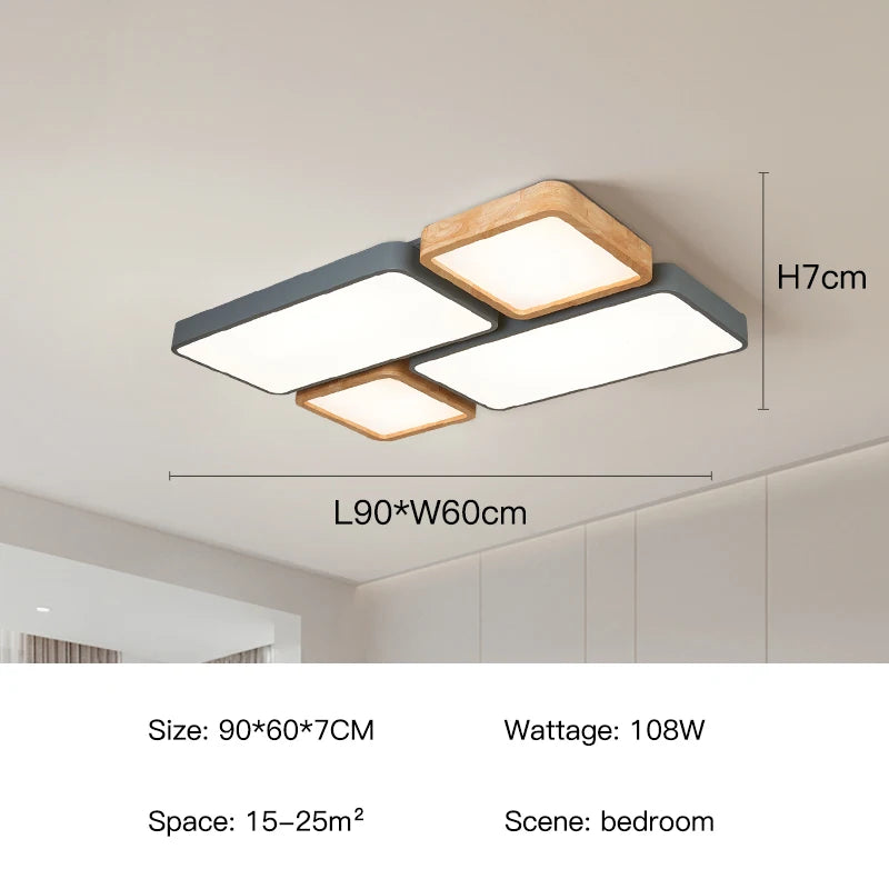 2026 Modern Nordic Style LED Chandelier Living Room Bedroom Kitchen Children Room Study Lamp Wood Geometric Design Ceiling Li