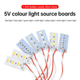 5-Pack 1.5W 5V 5730 SMD LED Color Lamp Boards with Wires - High-Brightness Light Source Modules (Red, Yellow, Green, Blue, Warm White)