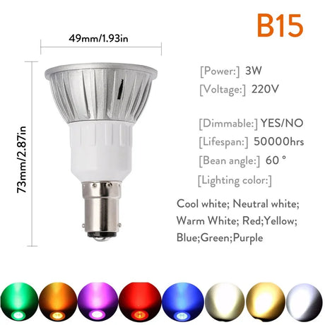 Dimmable LED Spotlight GU10 MR16 GU5.3 E27 E14 E12 B22 B15 3W Bulb Lamp Adina 110V 220V 12V Lamp Bombillas Lights For Home Decors