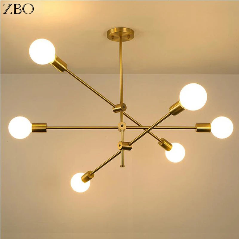Nordic Iron Gold Pendant Lamp - Geometric LED Light for Dining Room