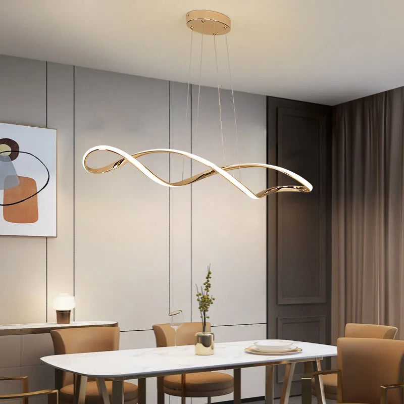 Modern pendant light for dining room, Dimmable kitchen island Chandelier, Gold/Chrome/Black pendant ceiling light,L92cm W/remote