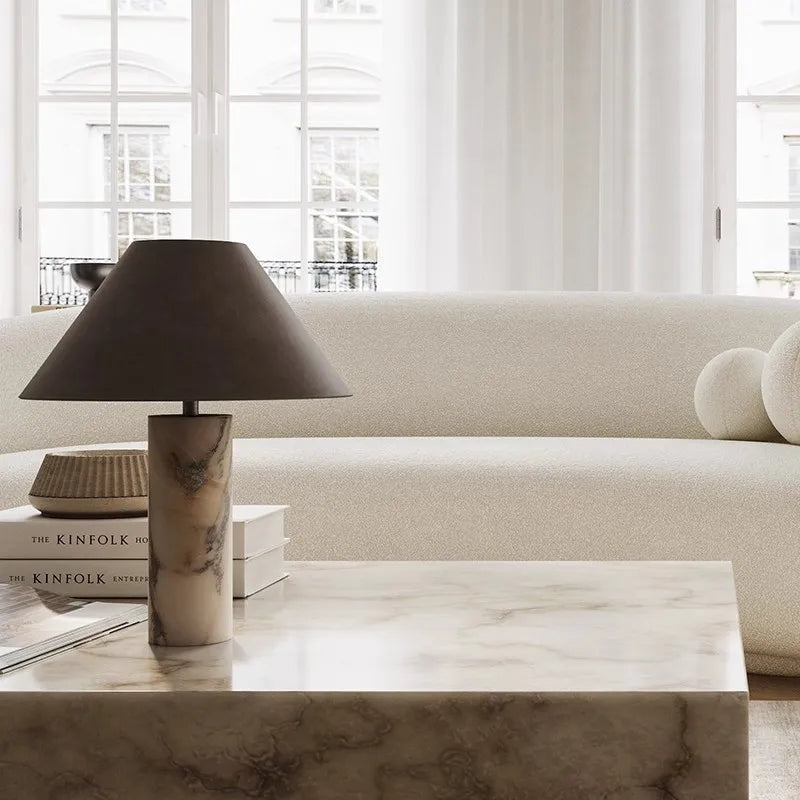 Italian Designer Natural Marble Table Lamp - Luxury Stone Side Light for Living Room