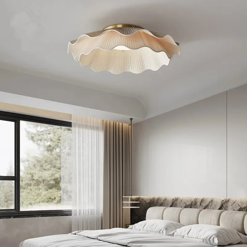 Korean Style Modern Art Decor Fabric LED Chandelier - Contemporary Textile Ceiling Pendant Light Fixture for Living Room, Bedroom & Dining Room