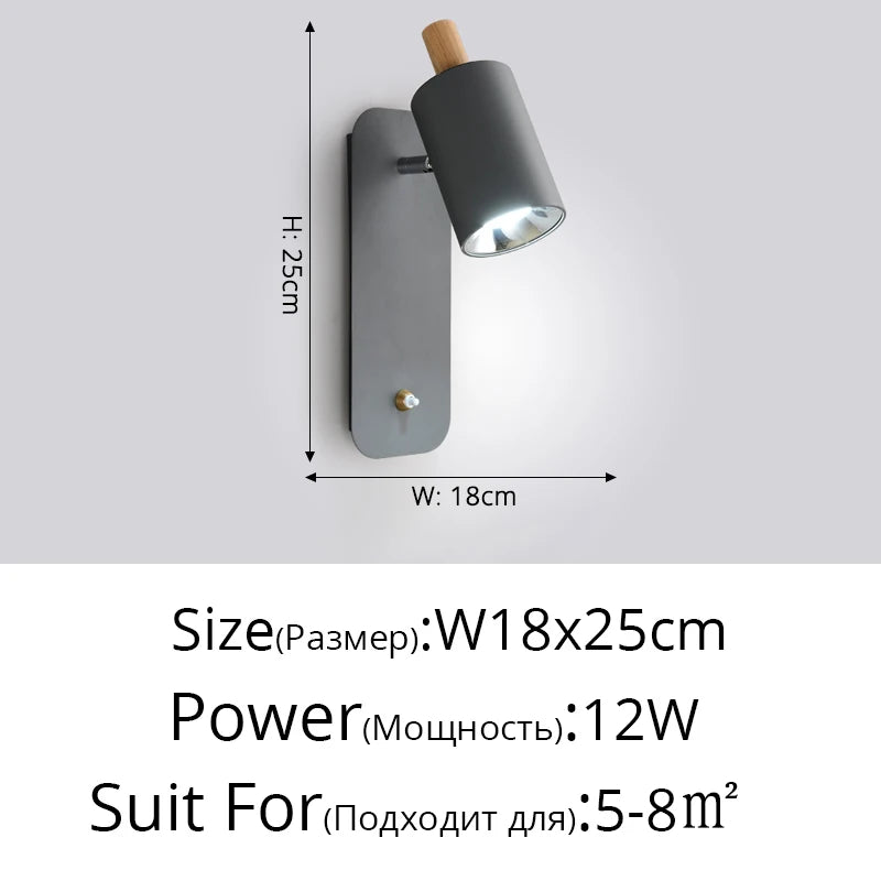 Nordic Macaron Wall Sconce Rotatable With Switch TV Background Wall Lights Modern Bedroom Bedside Aisle Home Reading Wall Lamps