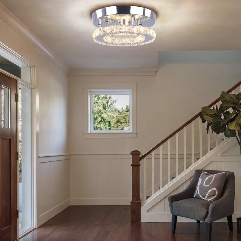 Modern FRIXCHUR LED Round Crystal Chandelier Ceiling Lamp Home Applianc Room Decor Small Mini Simple for Kitchen Stairs