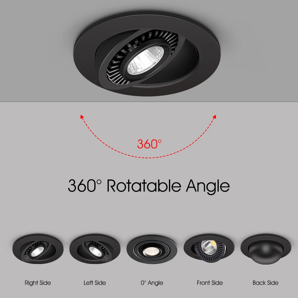 LED Downlights Dimmable 360 Angle Adjustable COB Ceiling Recessed Downlights 5/7/10/12/15/18W Ceiling Spot Lights Home Bedroom